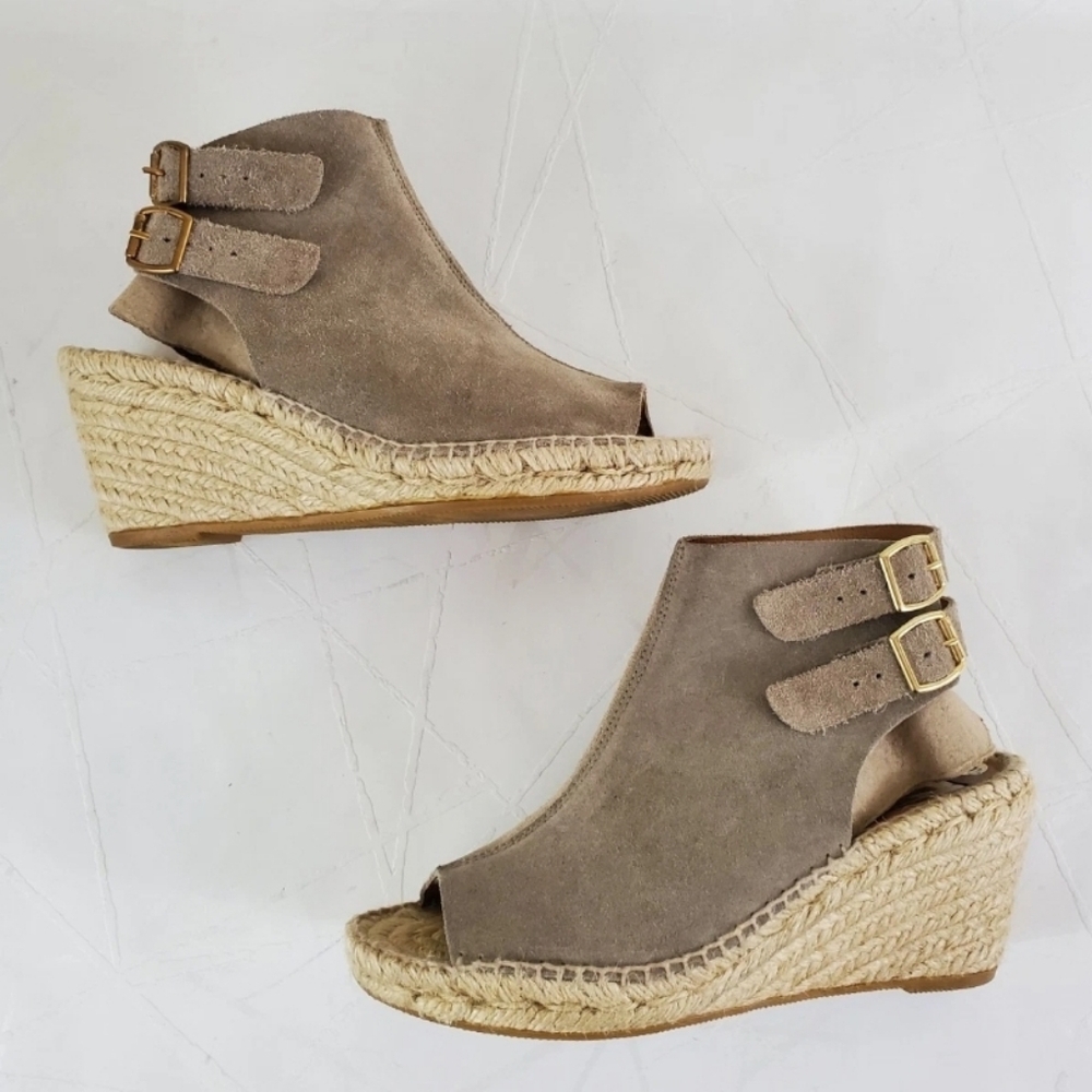 Women's Wedge Sandals Open Toe Bootie Neutral Suede Spadrille Ankle Boho 7.5 - Picture 6 of 11